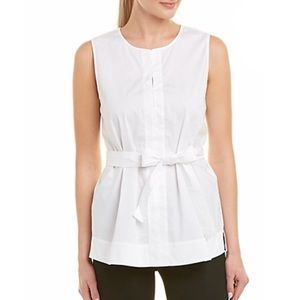 Vince Camuto White Sleeveless Poplin Belt Top